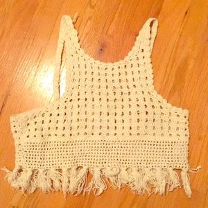 Zara Crotchet Fringe Crop Top Sz S